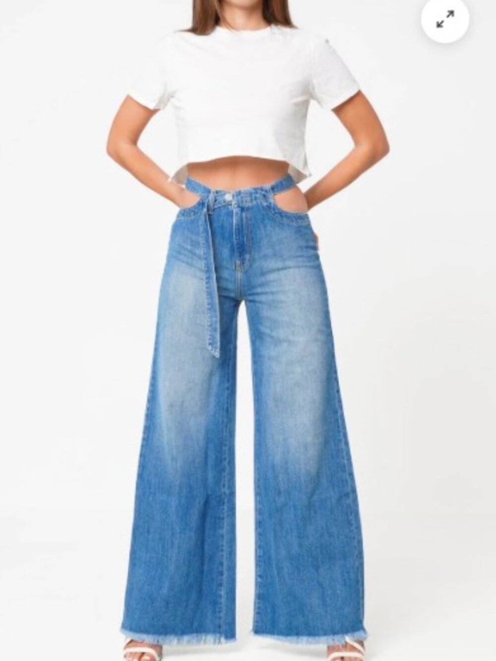NOEND Denim 100% Cotton Salina High Rise Cut Out Ultra Wide Leg Jeans. 27